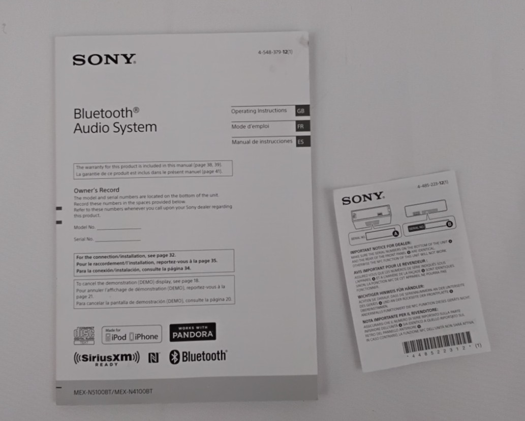 Sony Bluetooth Audio System MEX-N4100BT Radio/CD Player New in Open Box #J5138