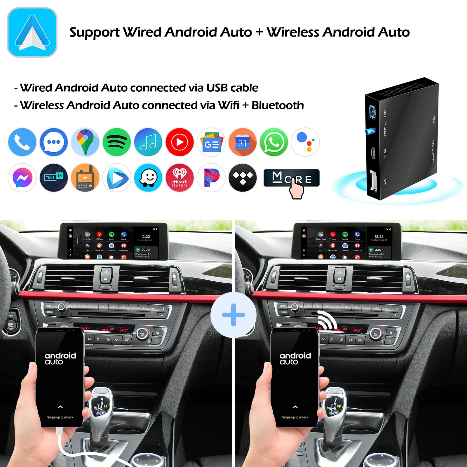 For BMW 1-7 Series X1-X7 CIC NBT EVO Wireless CarPlay Android Auto Upgrade Kit