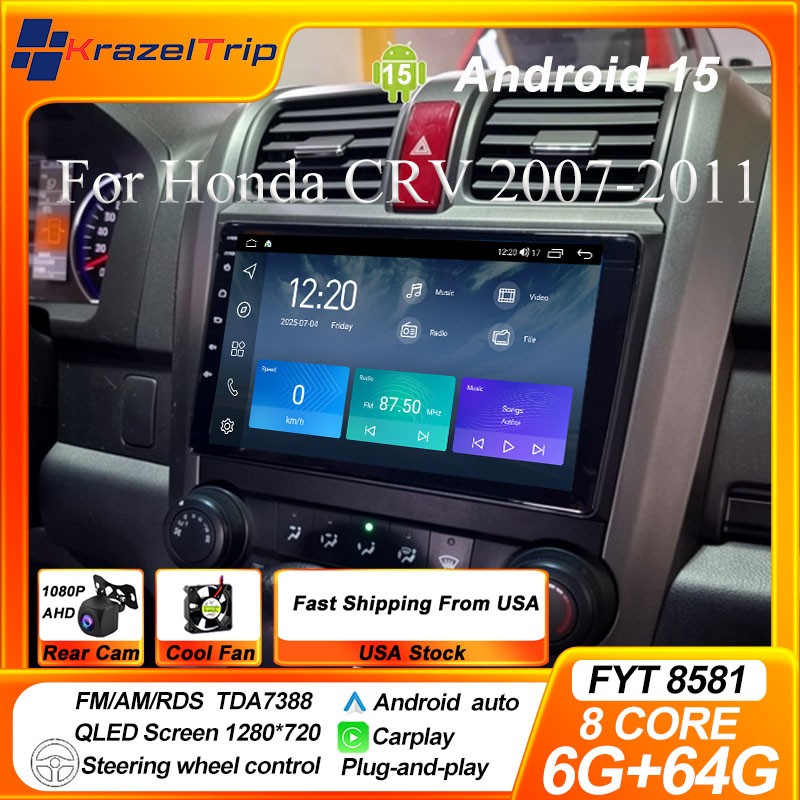 For Honda CRV 2007-2011 Apple Carplay Android 15 Car Stereo Radio GPS Navi WIFI