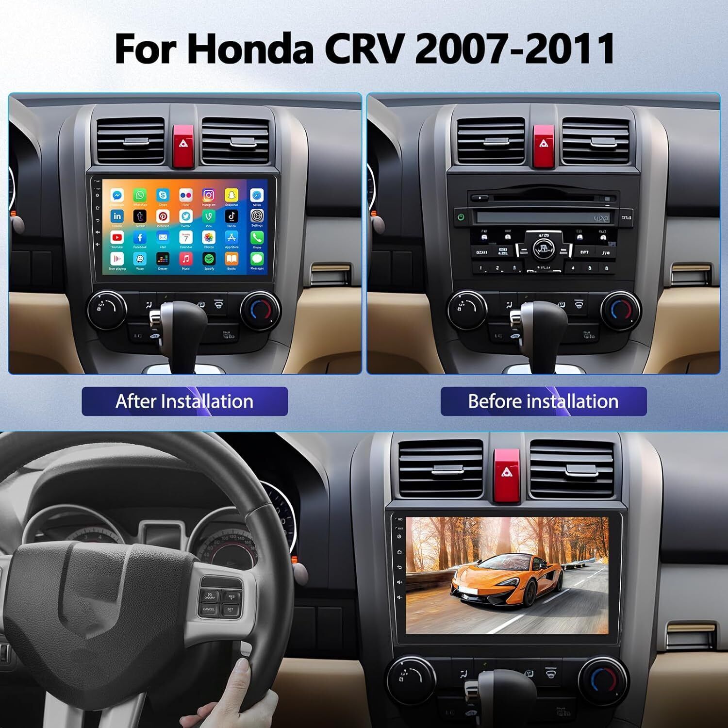 For Honda CRV CR-V 2007-2011 Android 13 Car Stereo Bluetooth Radio WIFI RDS CAM