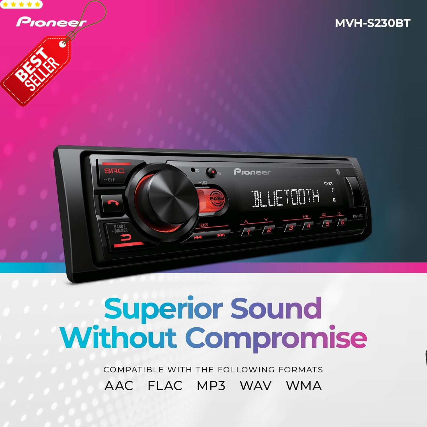 MVH S230BT 1 Din Digital Media Receiver Bluetooth USB AM FM Radio 50Wx4 US