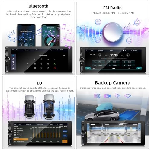 Single Din Car Stereo with Wireless Carplay Android Auto, 6.86 Inch IPS Touch