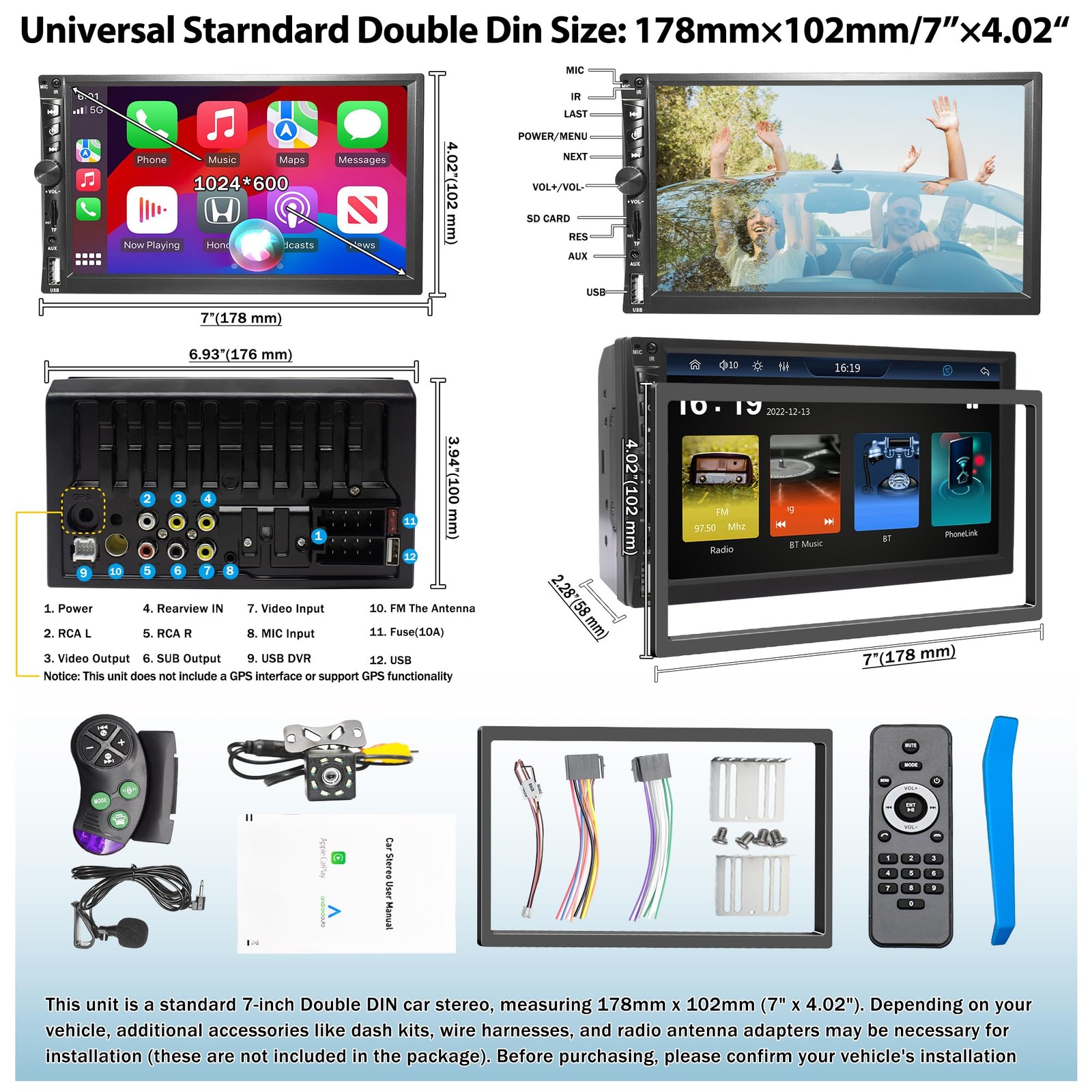 Estereo De Doble Din Với Carplay Inalambrico Y Camara A Prueba De Agua