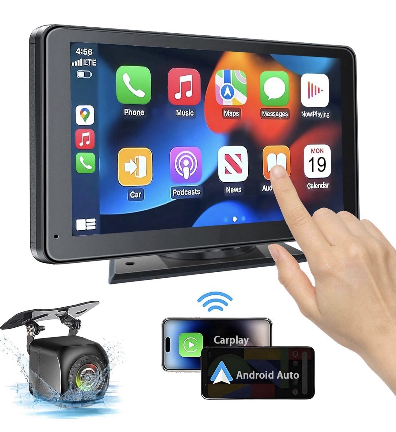 Portable Wireless Apple CarPlay and Android Auto 7″ IPS Touch Screen for Car