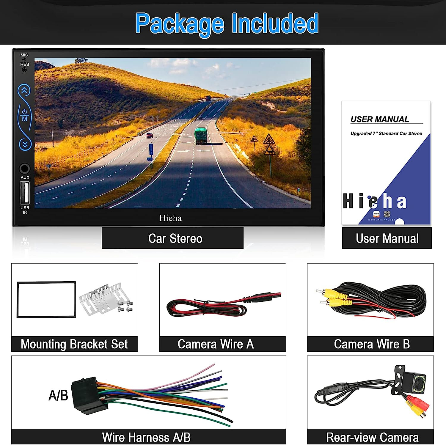 2-DIN 7″ Bluetooth Car Play,Android Auto, MP5, Mirror Link, SWC, With A/V Input