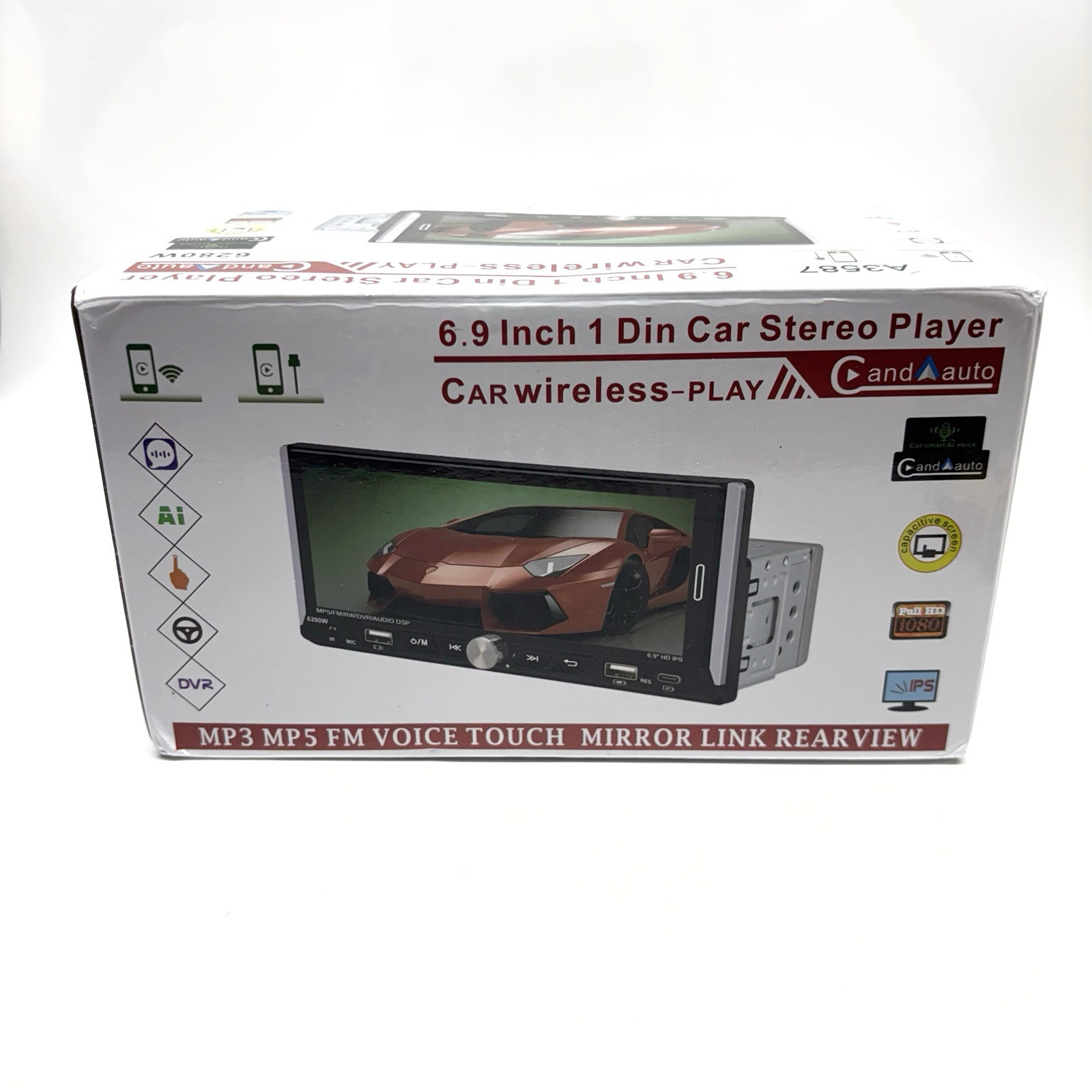 Single Din Car Stereo Carplay Android Auto, 6.9 Inch Touch Screen Radio 1 Din