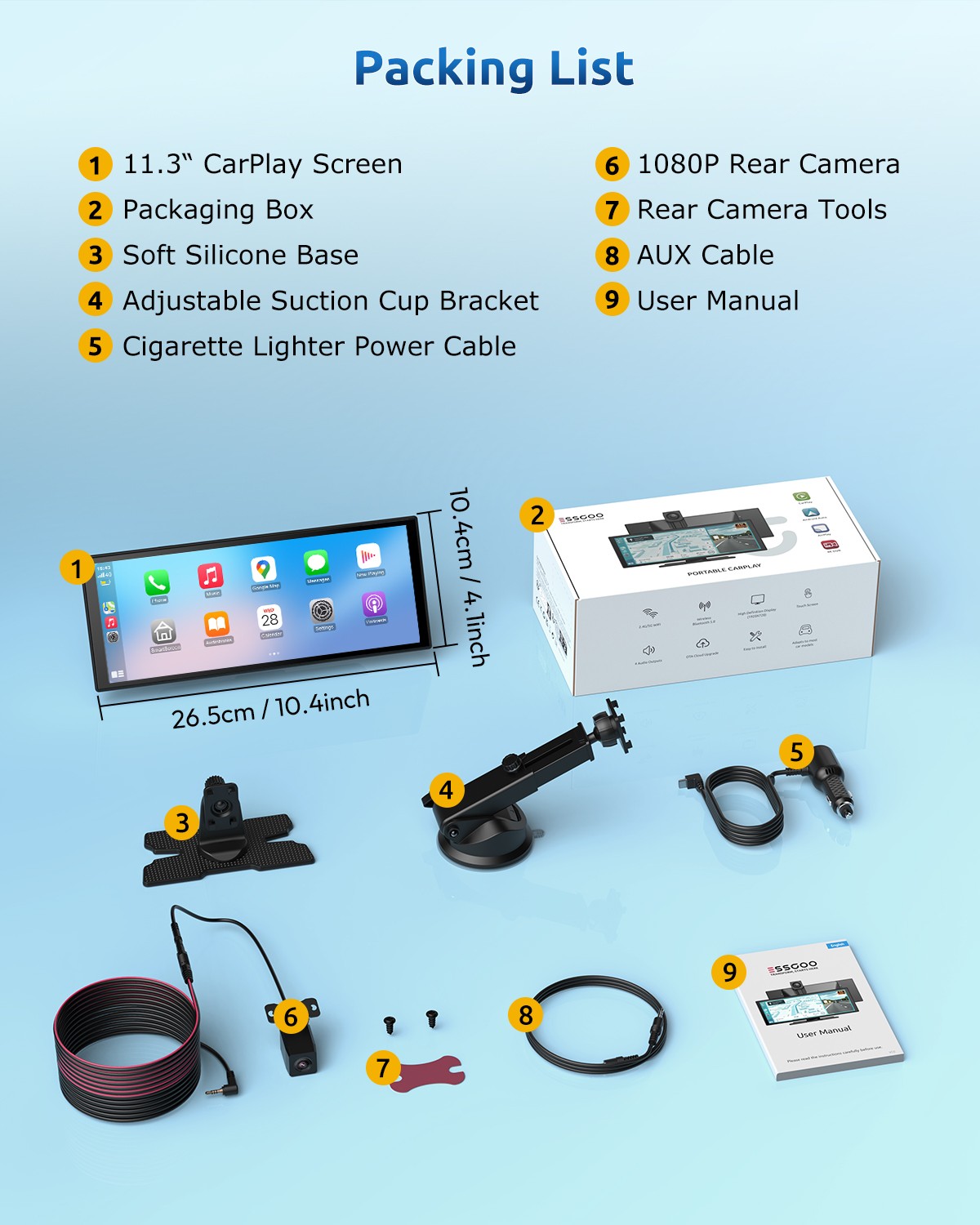 11.3 Inch 4K Portable CarPlay Screen for Car Apple Tablet Android Auto Radio GPS