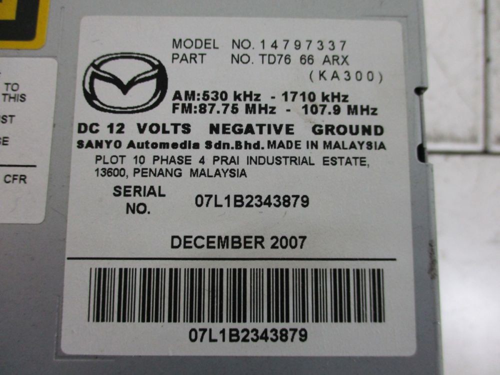 CD Radio CD Changer Code Not Available Fits For Mazda CX-9 (TB) 3.7