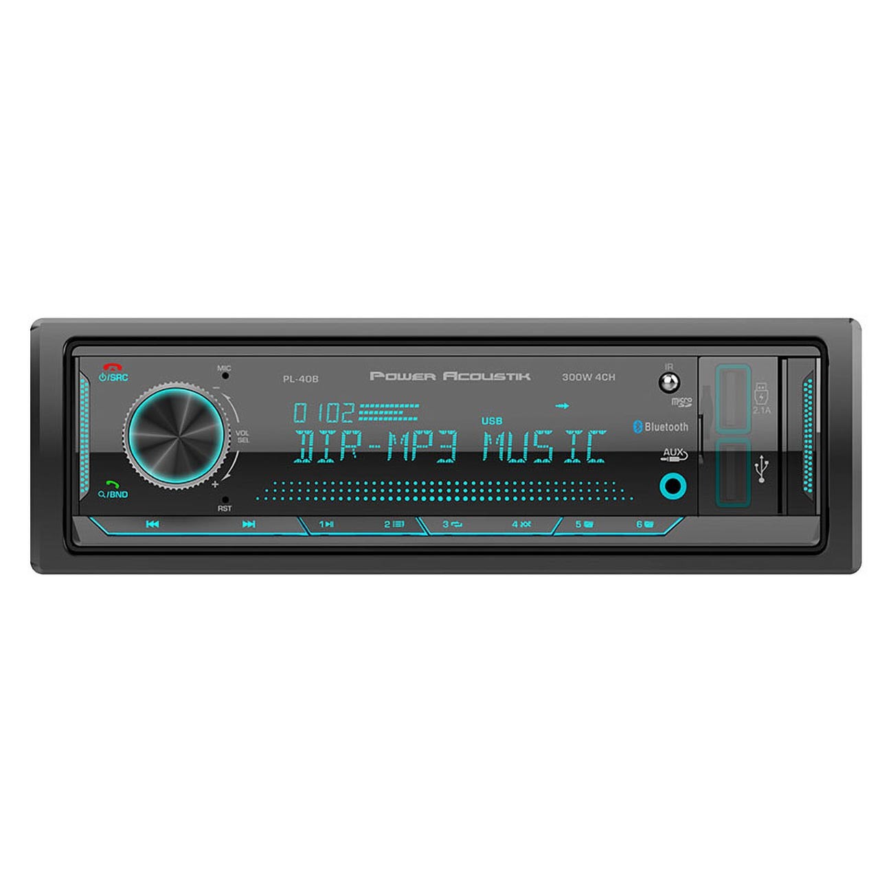 Power Acoustik PL40B Single DIN Mechless Media Receiver – Bluetooth, Dual USB…