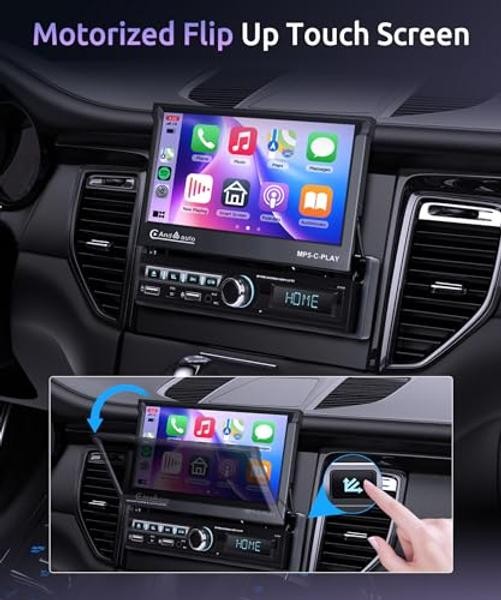 [Motorized] Single Din Touchscreen Car Stereo with Wireless Carplay Android