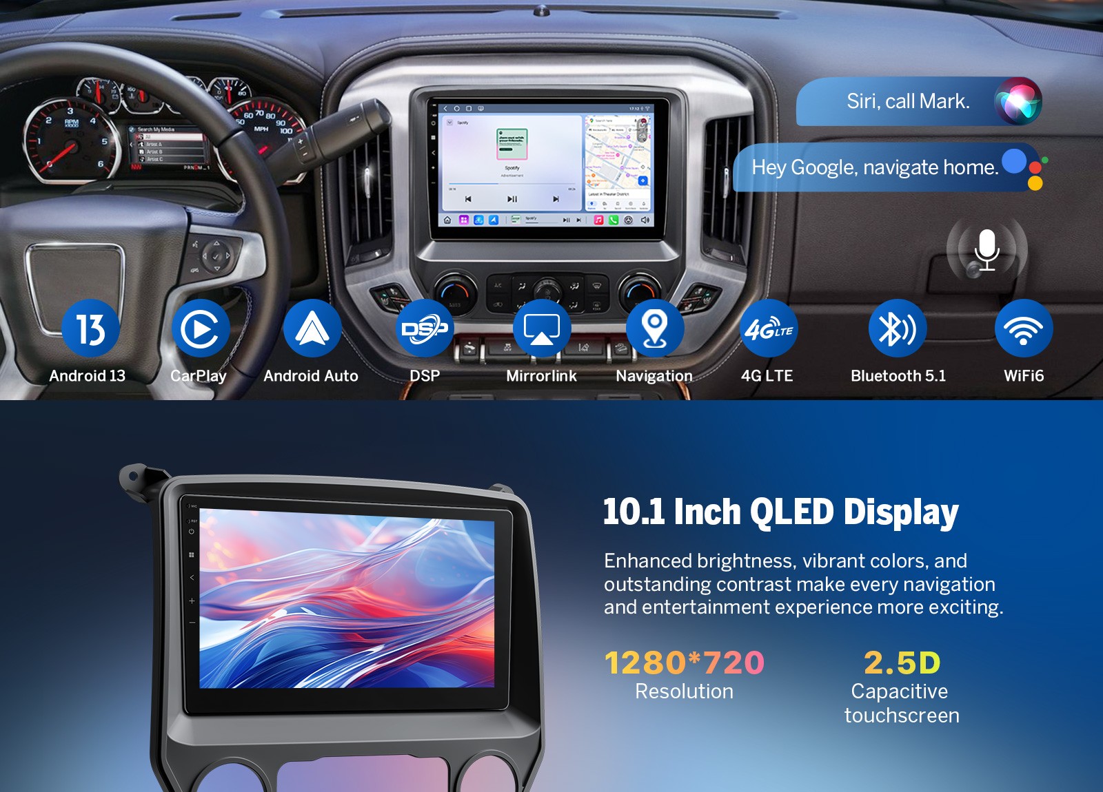 GMSX6S2 For Sierra Android 10.1 inch QLED 6+64 Car Stereo CarPlay GPS Navigation