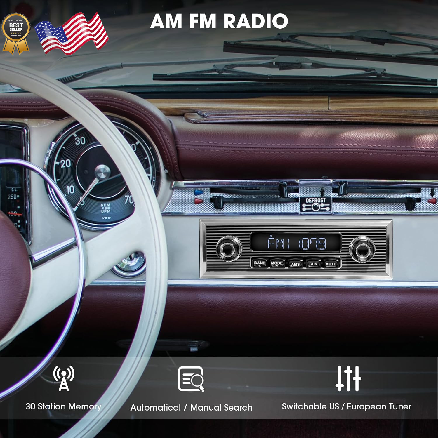 Bluetooth Retro Radio for Classic Vehicles: Single Din Vintage Stereo for Car