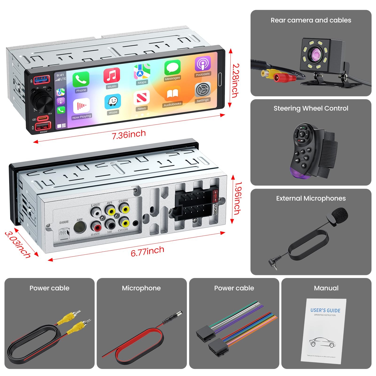 Single Din Radio Car Stereo with Apple CarPlay & Android Auto, 6.5” InCell To…