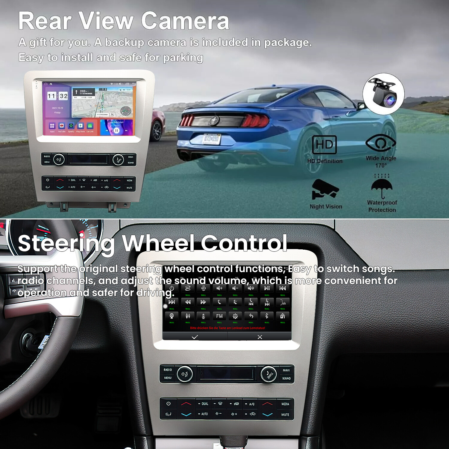 Android 12 Car Stereo Radio GPS Navi Apple CarPlay BT For 2010-2014 Ford Mustang