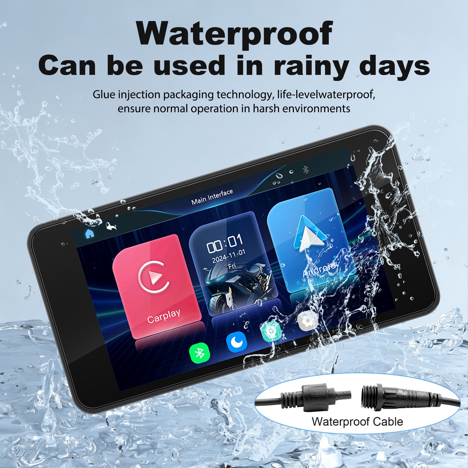 5″ WATERPROOF MOTORCYCLE NAVIGATOR PORTABLE WIRELESS CARPLAY ANDROID AUTO SCREEN