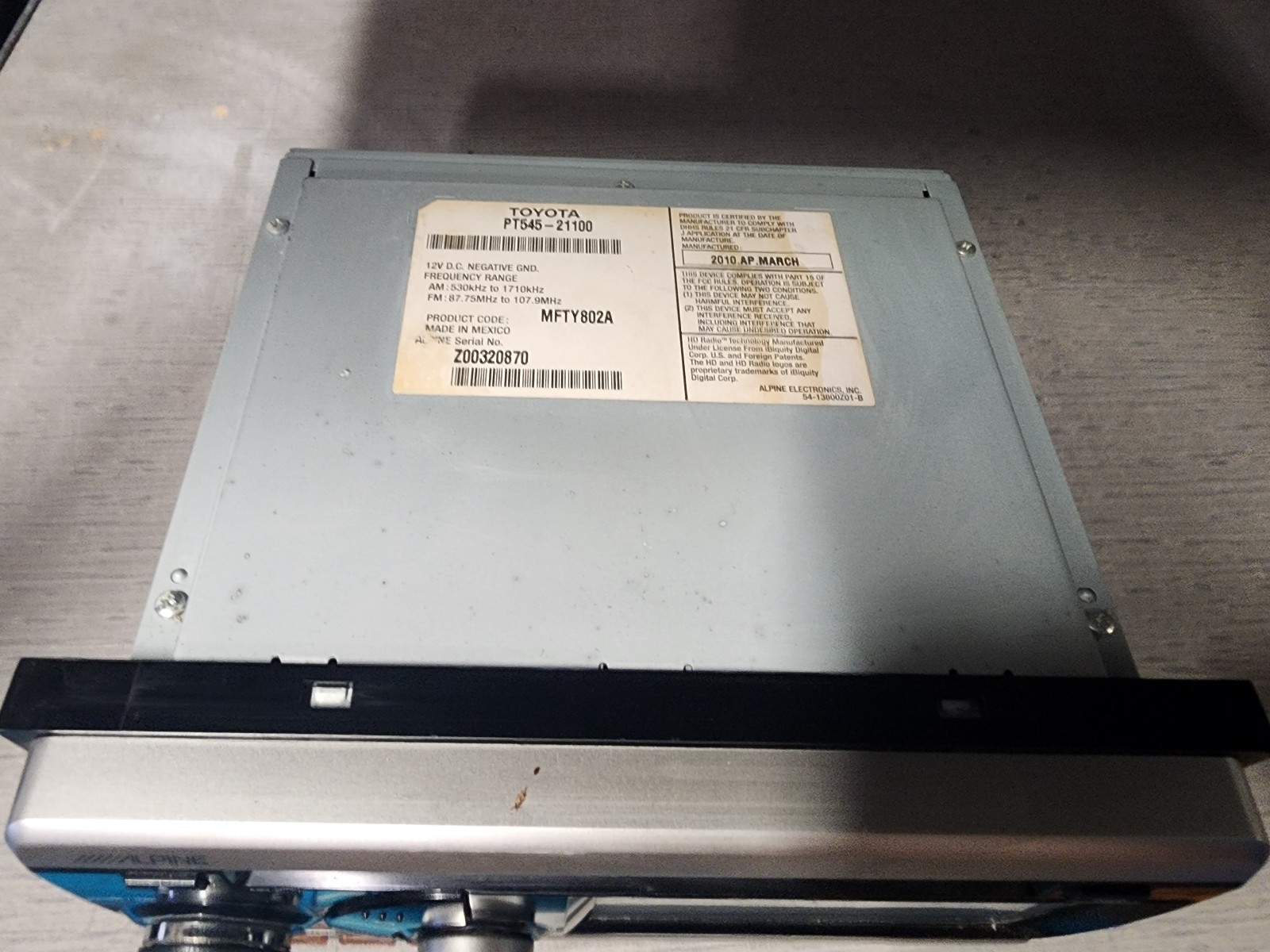 Toyota Scion PT545-21100 Alpine OEM Radio CD Player – Tested and working