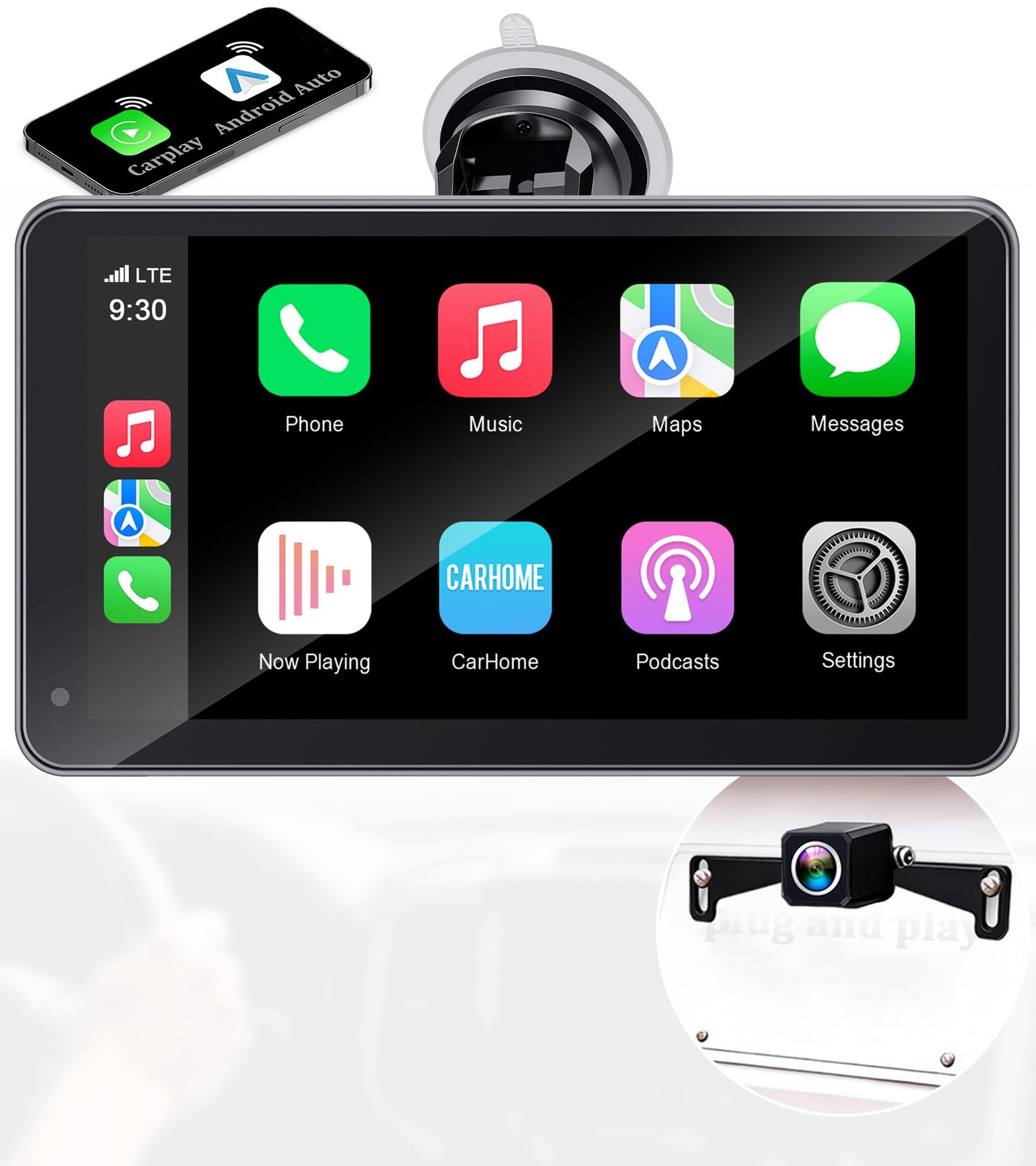 Portable Carplay Screen with Backup Camera – Plug-Play 7-inch HD 1080P Car To…