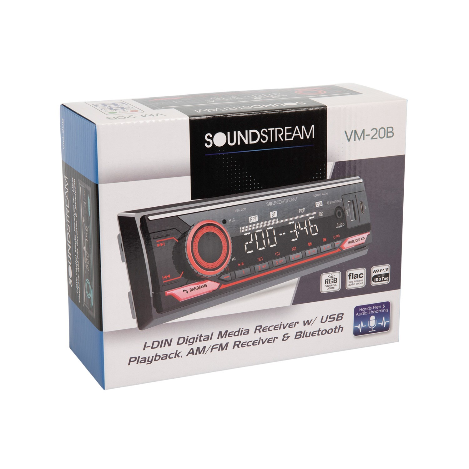 Single Din Car Stereo, Soundtream VM-20B Bluetooth Media Receiver, AM-FM, USB-SD