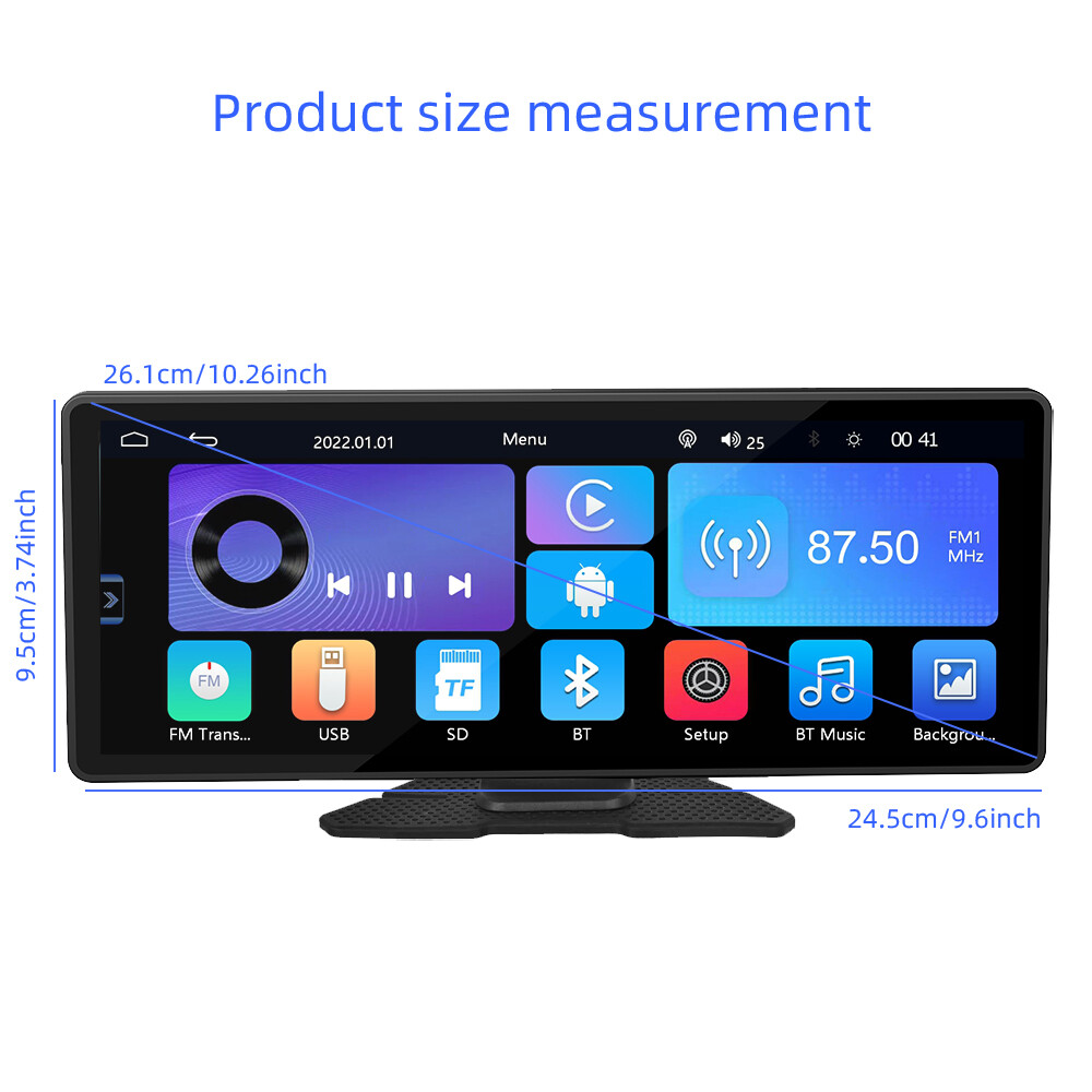 10.26 inch Portable Car Stereo Wireless Carplay Android auto Mirror Link GPS BT