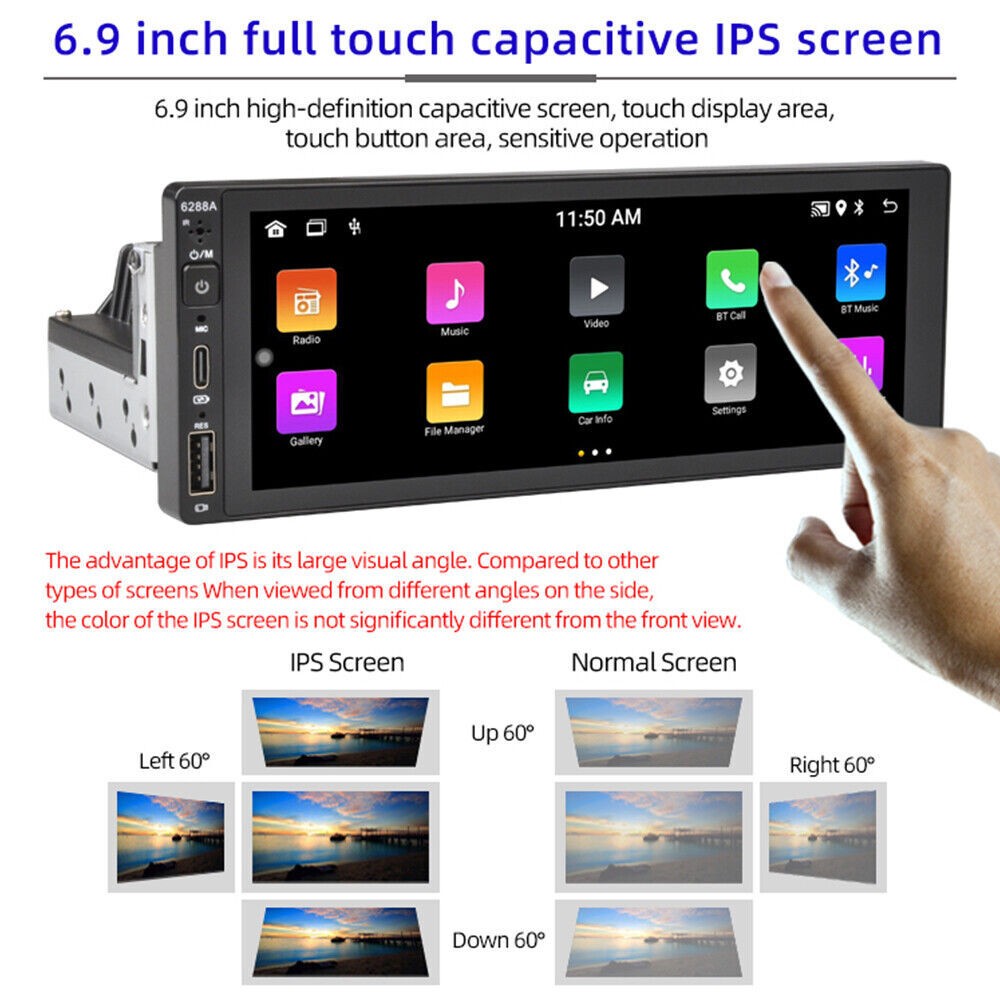 Single DIN Car Radio GPS NAVI WiFi Carplay 6.9 Inch Stereo Player Android 2+32G