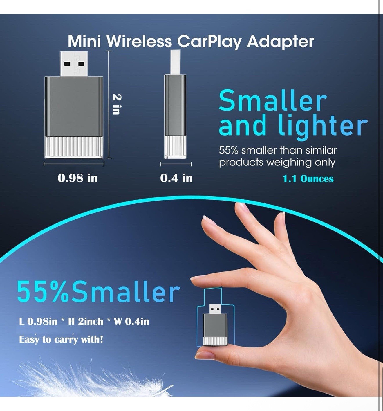Mini Wireless Carplay Adapter for Apple iPhone,Plug and Play Easy Setup Autom…