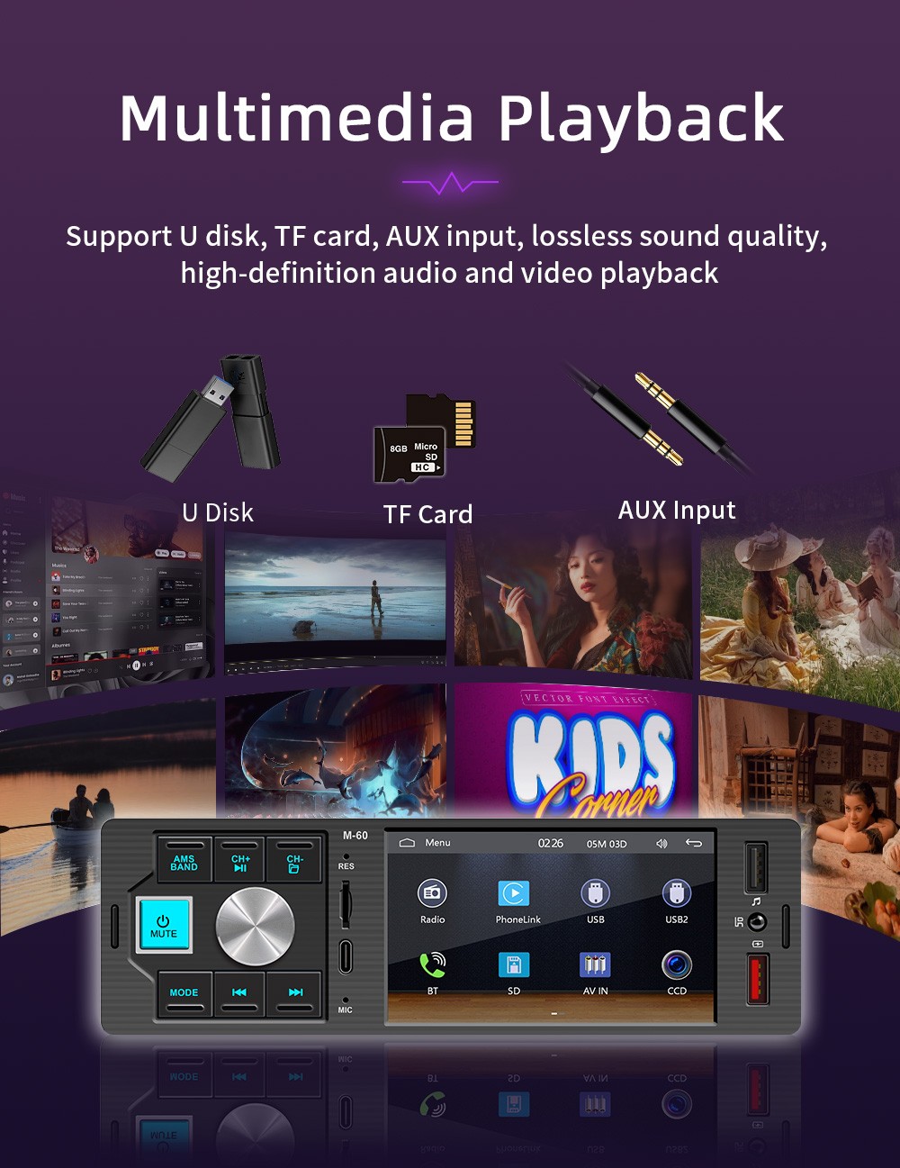 4.1in 1DIN Carplay Car Stereo Radio Mirror Link MP5 FM60 Type-C Bluetooth