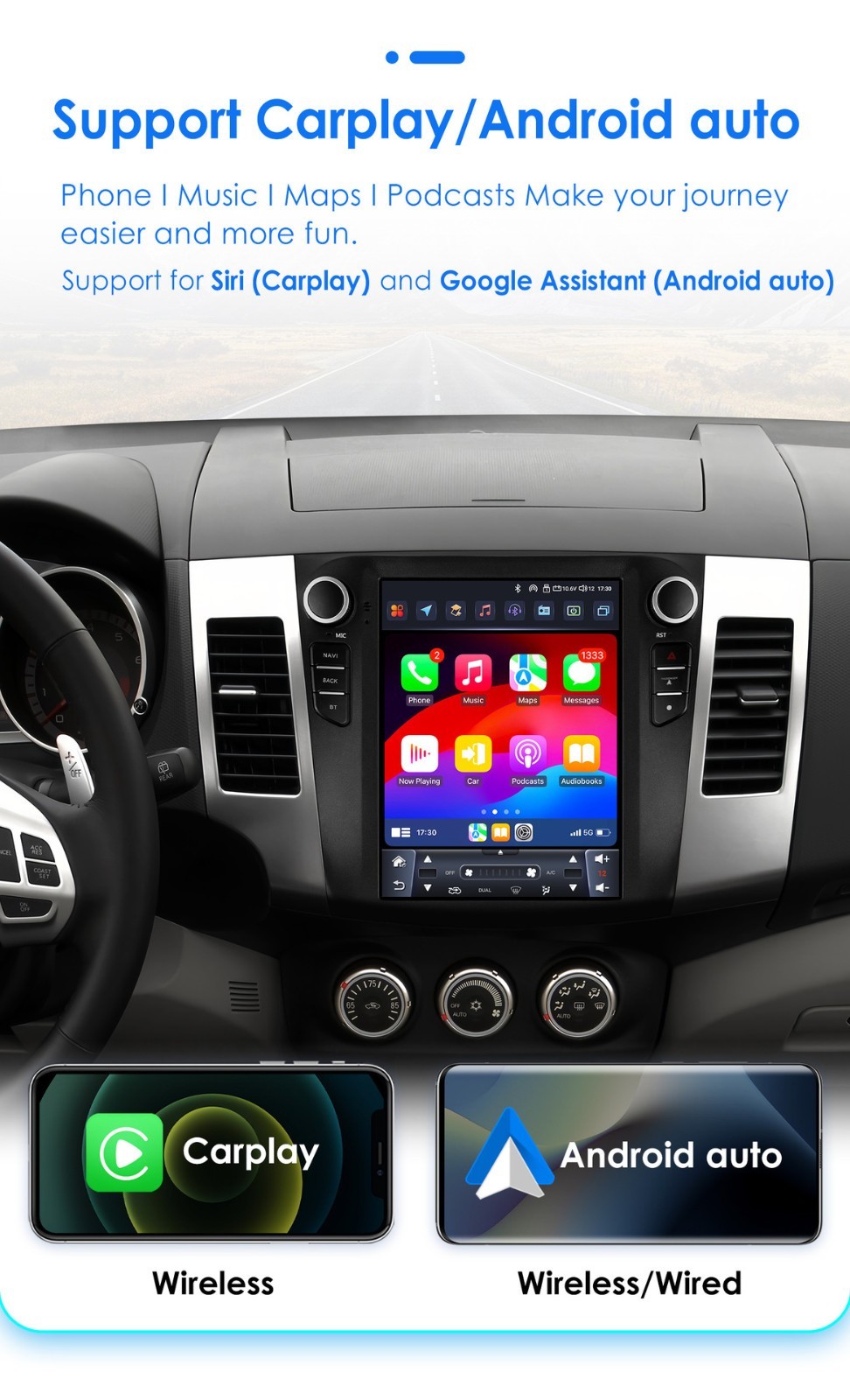 For 2006-2012 Mitsubishi Outlander Android 13 Apple CarPlay Car Stereo Radio GPS
