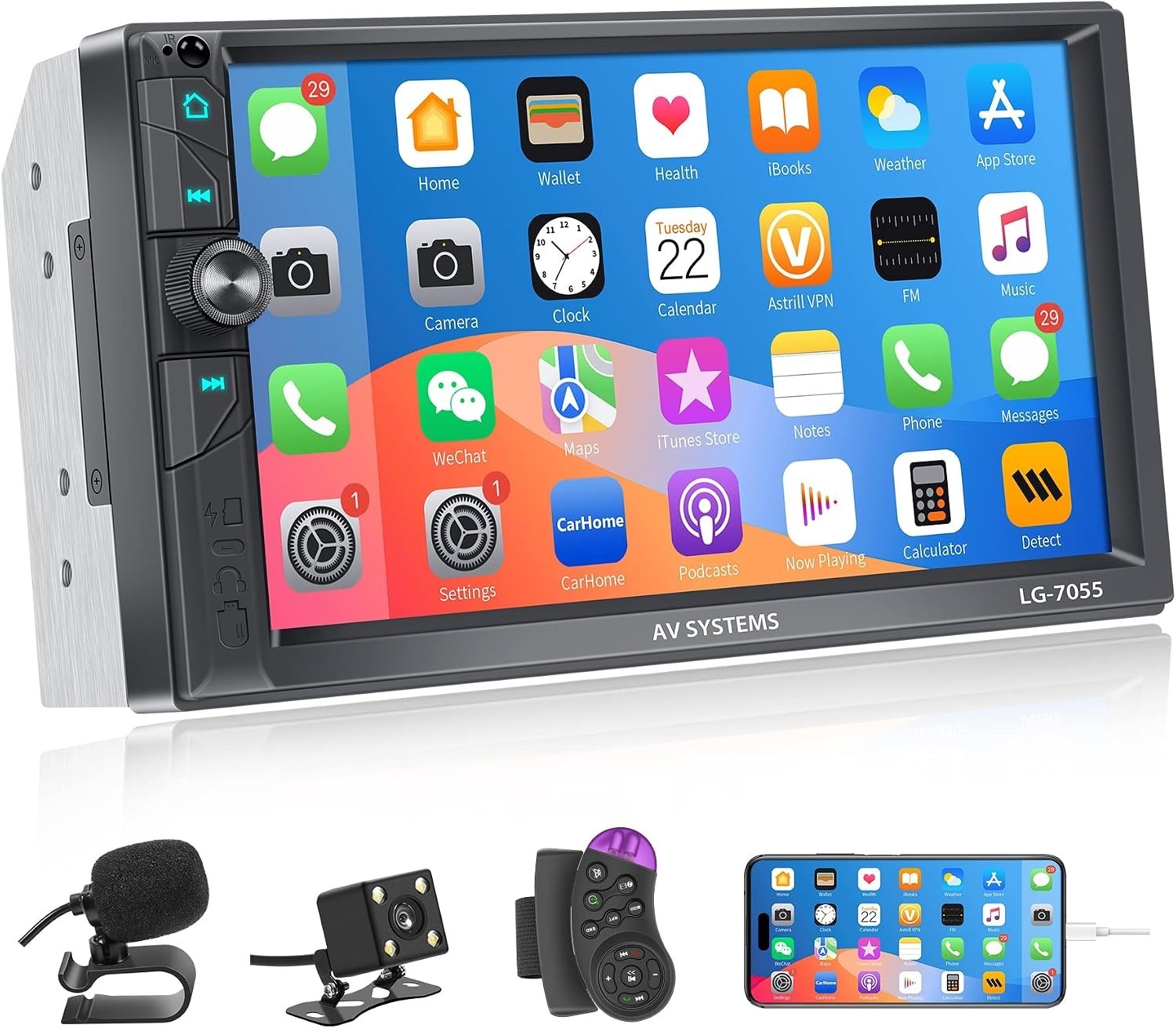 Advanced 7-Inch Double Din Stereo with FM, Bluetooth, and Steering Wheel Control