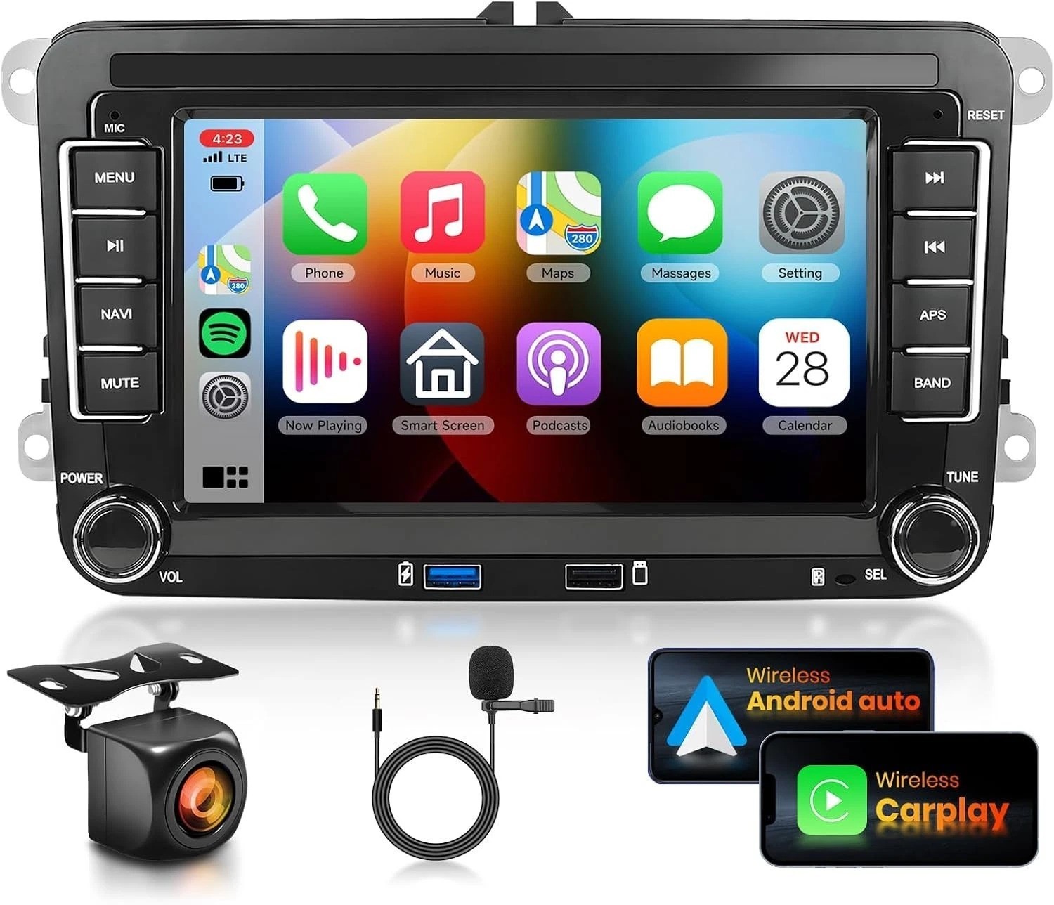 All-in-One VW Car Stereo: 7-Inch IPS Display, Wireless Connectivity & AHD Camera