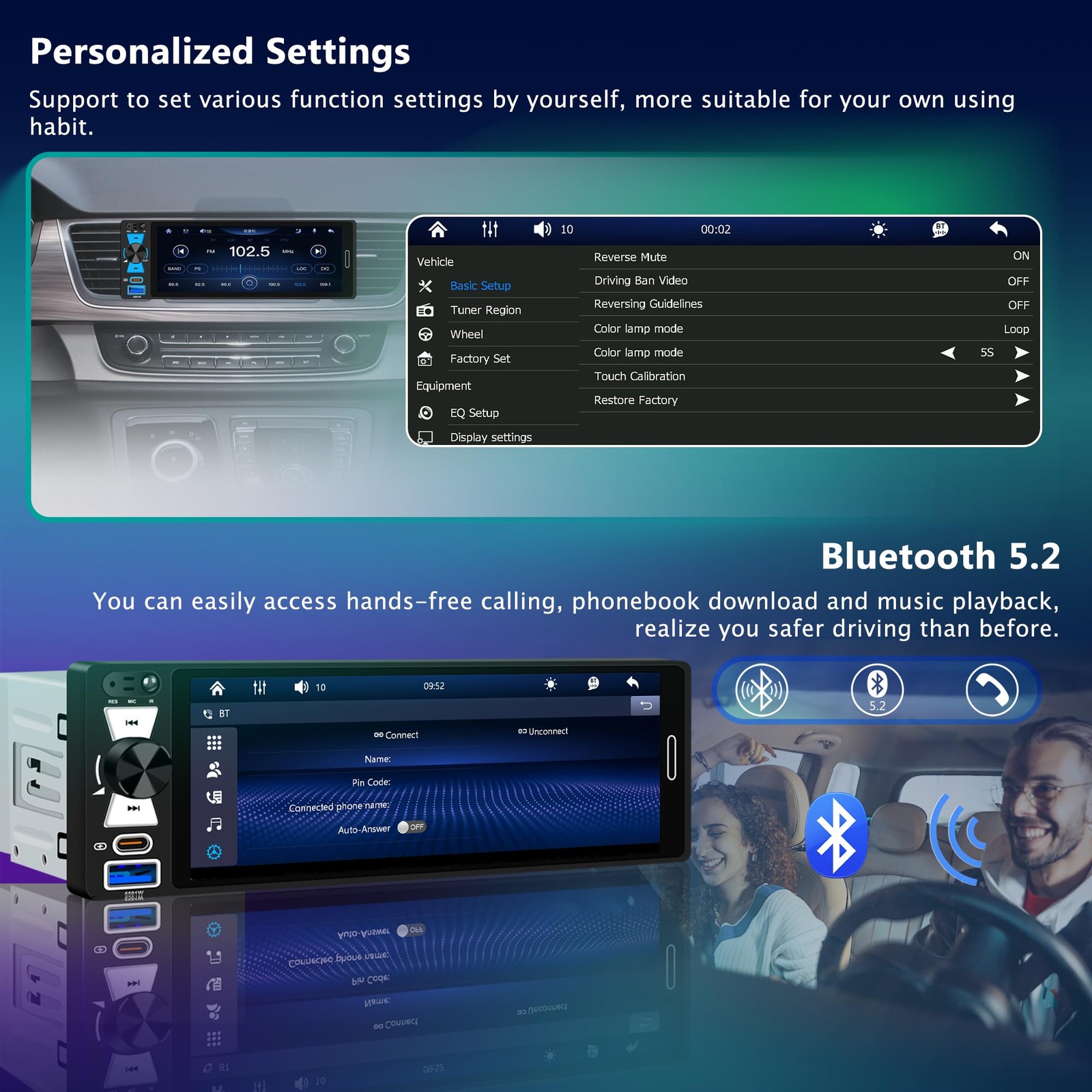 6.5″ Single Din Touchscreen Radio with Wireless Apple CarPlay & Android Auto,…