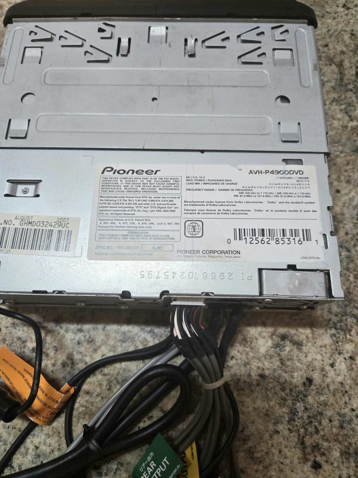 Pioneer AVHP4900DVD Car DVD Player Mp 36.5 Inch Preowned
