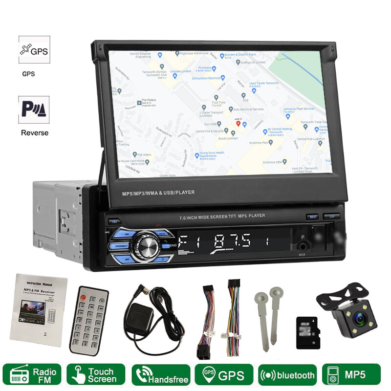 7″ Car Stereo Radio GPS Single 1 Din Flip Out Bluetooth Touch Screen MP5 +Camera