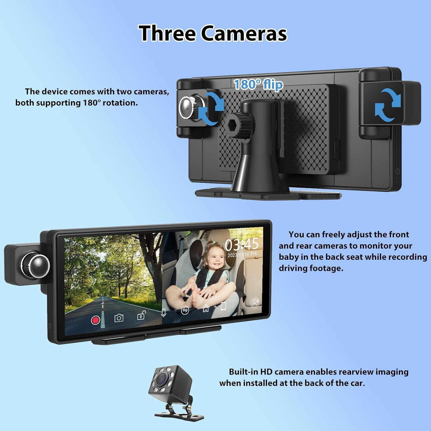 10.26 inch Carplay Video Recorder Portable Car Stereo Baby Monitor Back Seat NEW