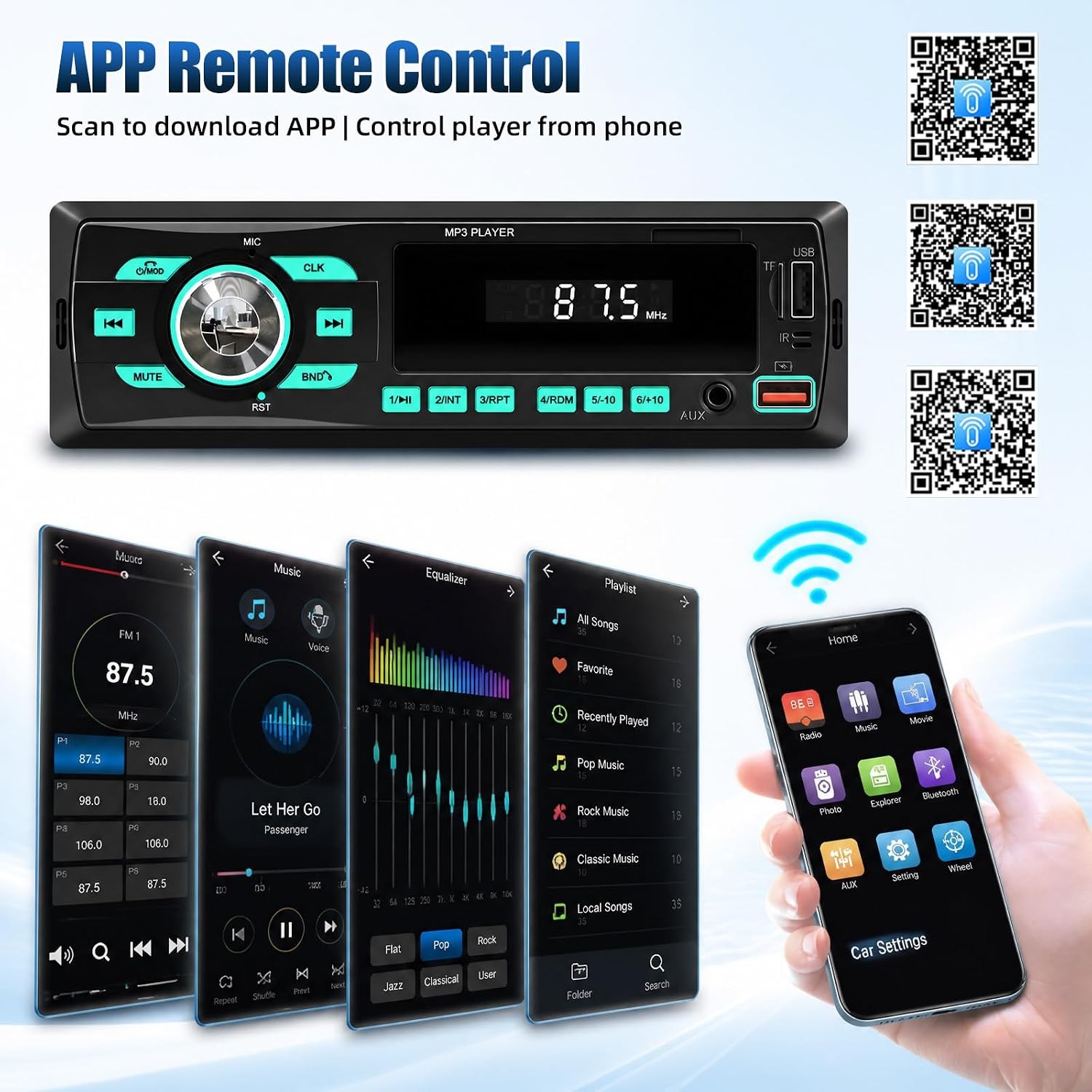Car Radio Bluetooth Single DIN Car Stereo Audio, Car Audio with Dual P4