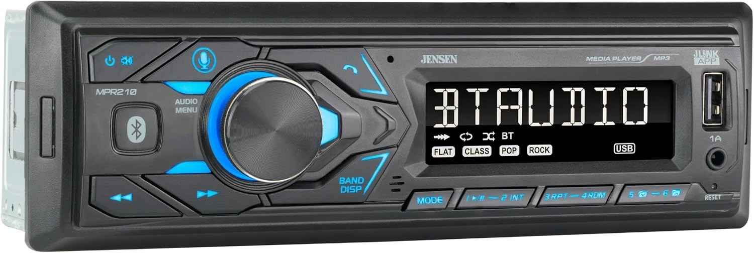 Jensen 7-Character LCD Car Stereo: Bluetooth, AM/FM, USB & Voice Assistant Ready