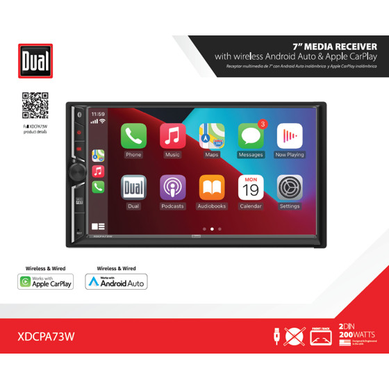 Dual Electronics 7″ Touchscreen Car Stereo Receiver with Wireless XDCPA73W (New)