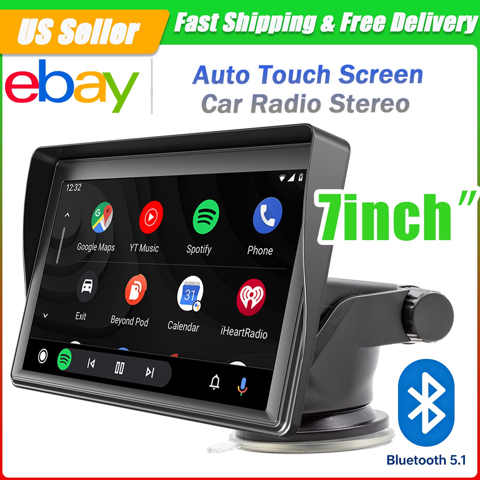 7” Portable Wireless Apple CarPlay Android Auto Touch Screen Car Radio Stereo