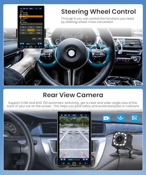 10.4 Inch Car Stereo Single Din Wireless Carplay Touch Screen, Vertical