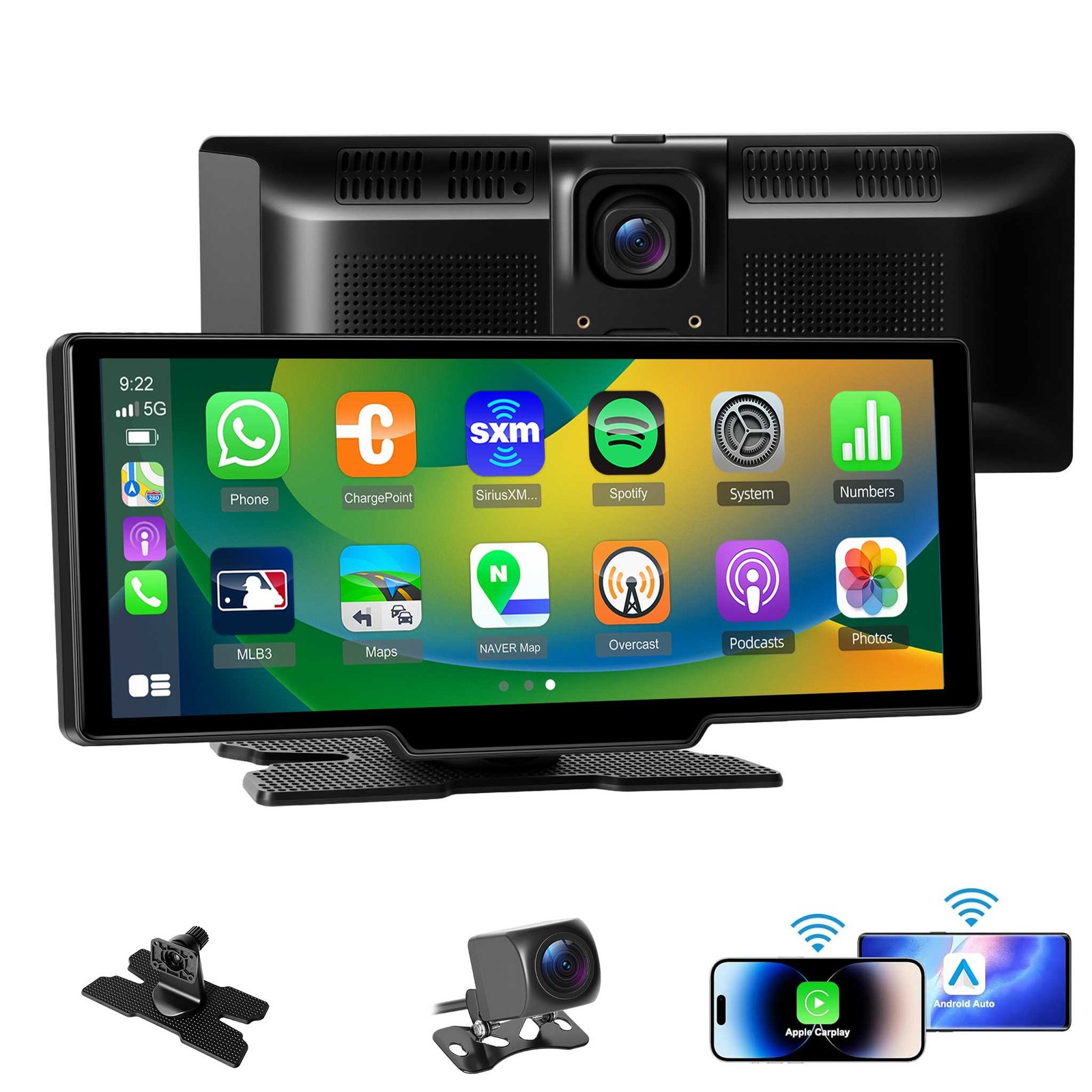 10.26″ Wireless Carplay Multimedia Smart Screen Player Android 15 Navi GPS CAM