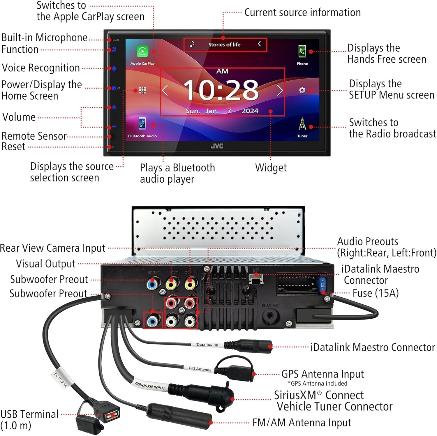 JVC KW-M595BT 6.8″ Multimedia w/ CarPlay & Android Auto Compatibility KWM595BT