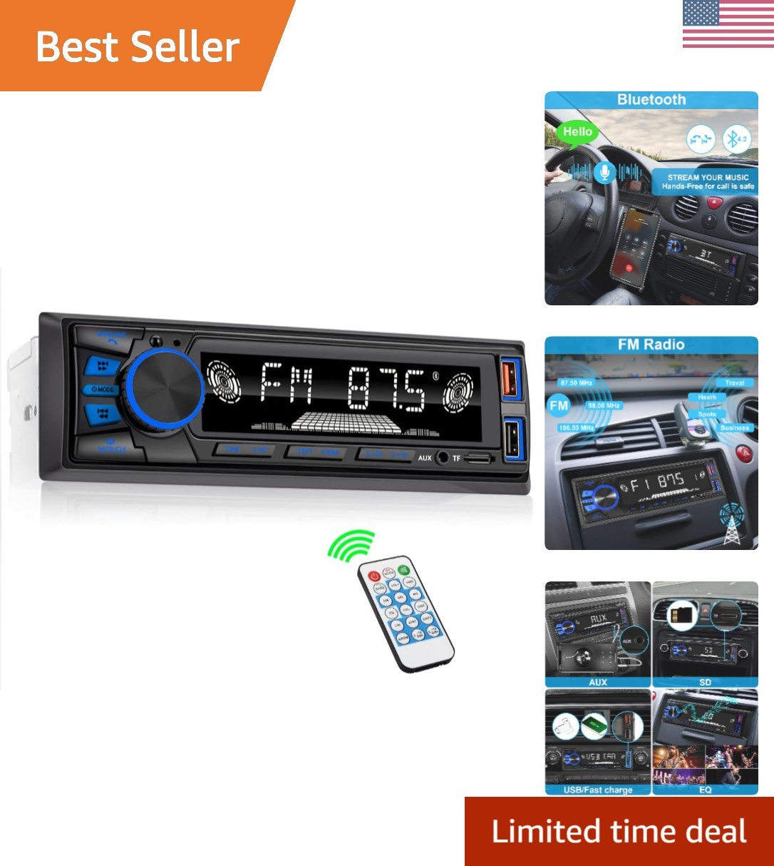 Modern Bluetooth Car Radio | Hands-Free, Quick Charge & Remote Control Features
