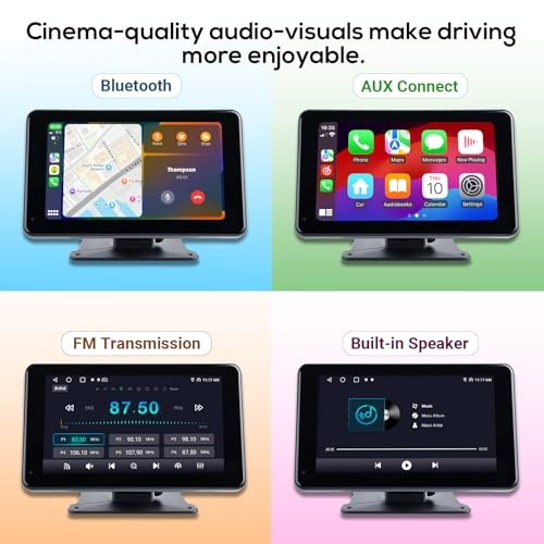 Portable Wireless Apple Carplay Screen for Car,7 Inch Car Stereo Wireless