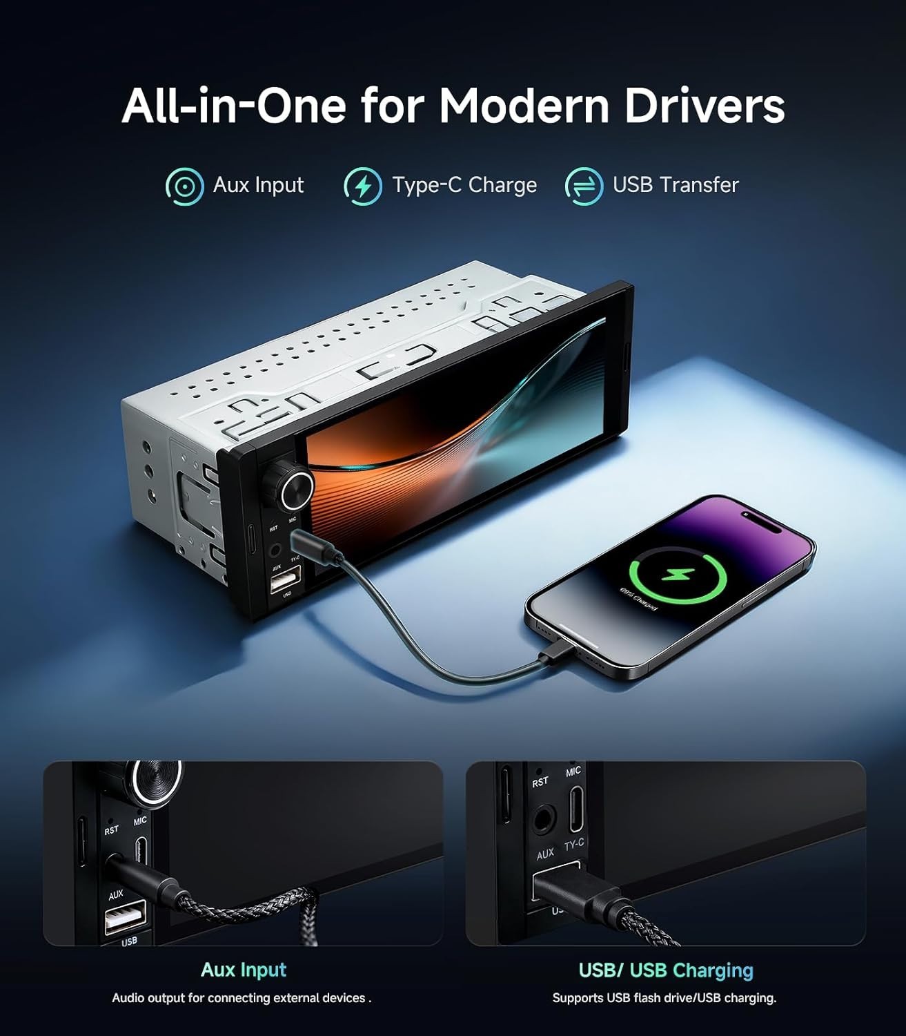 6.36″ Single-DIN Android Auto Carplay Stereo – Linux System