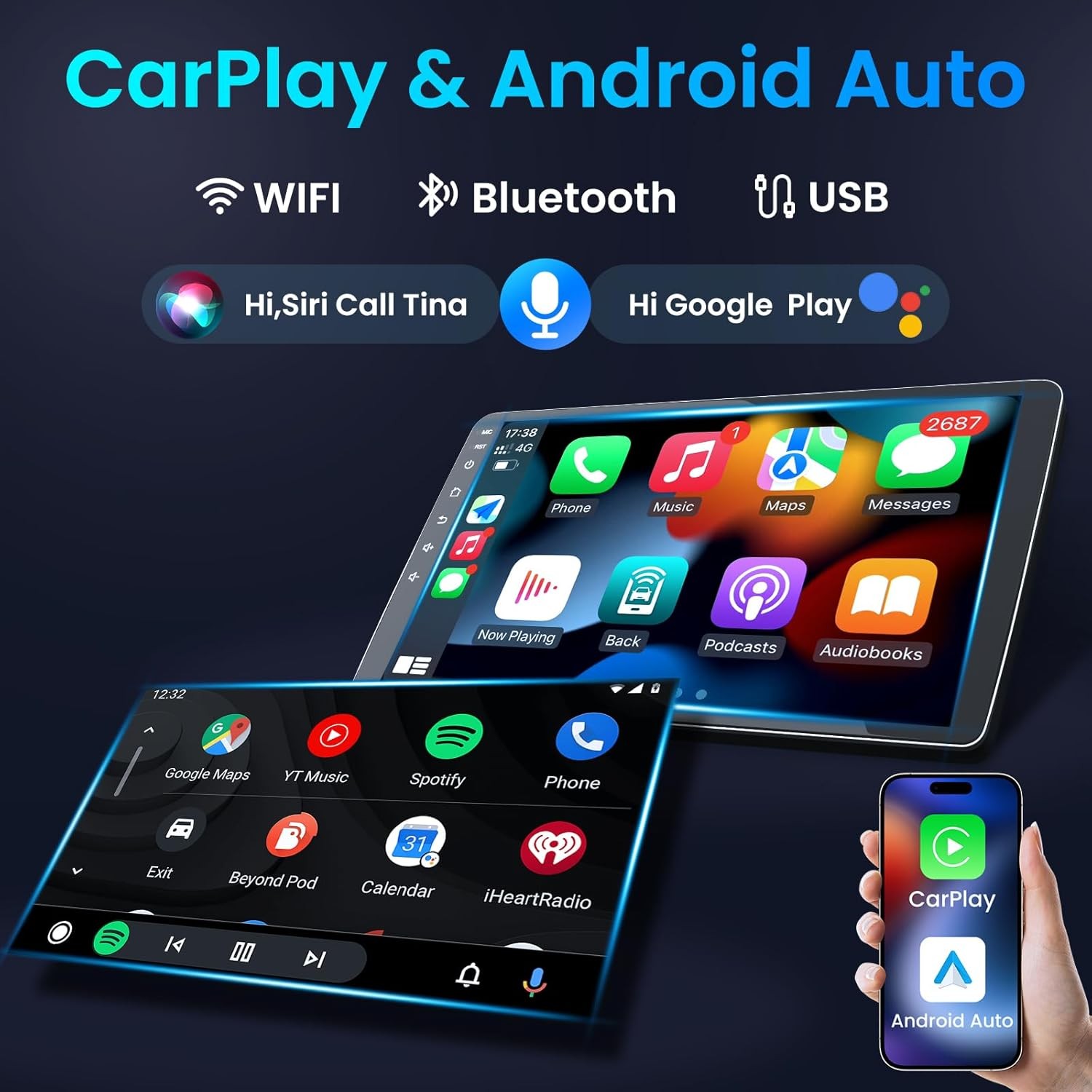 4Core 2+64GB Carplay Android Stereo Car Radio BT5.0 For Jeep Wrangler 2007-2017