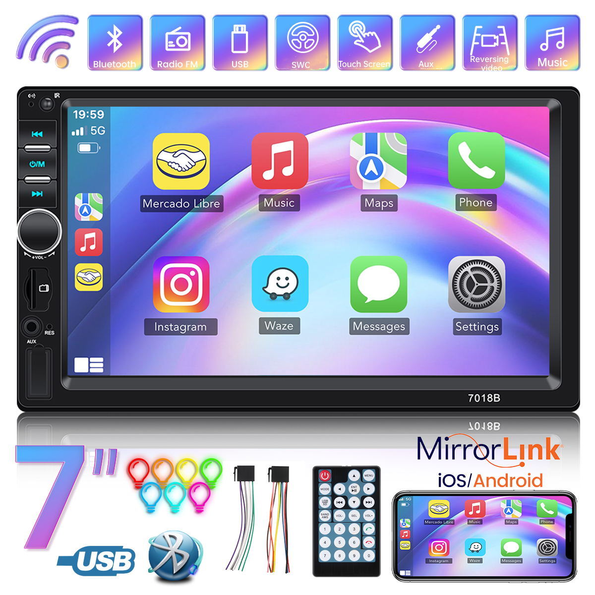 7″ 2DIN Car Stereo Radio Bluetooth Touchscreen TF USB AUX-IN FM Video MP5 Player
