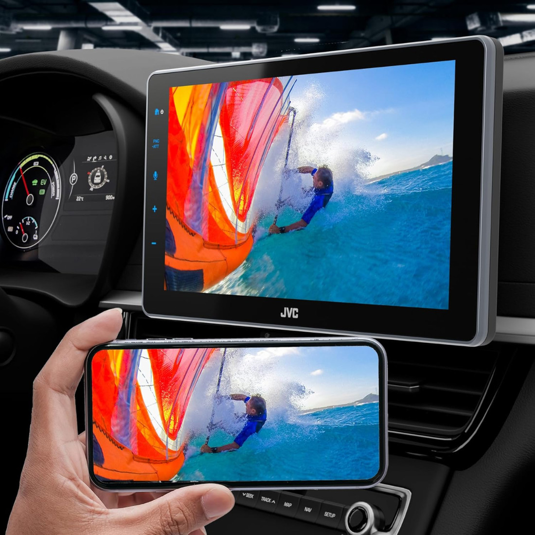 JVC KW-Z900W 1DIN 9″ Digital Multimedia Receiver w/ Apple CarPlay & Android Auto