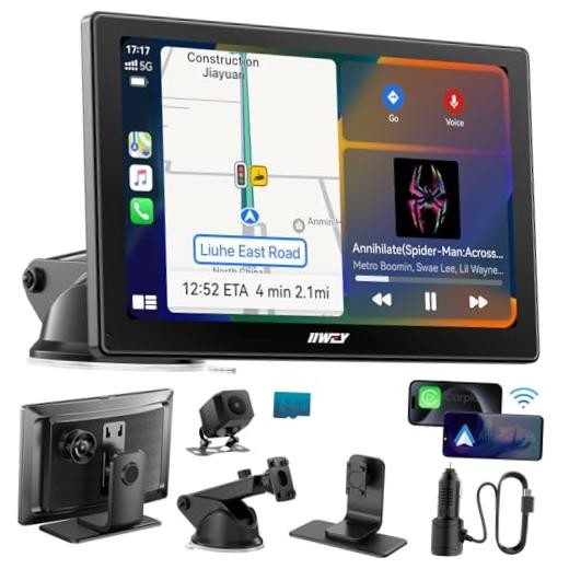 IK5 9″ Wireless Apple CarPlay & Android Auto Screen, Portable Car Stereo with