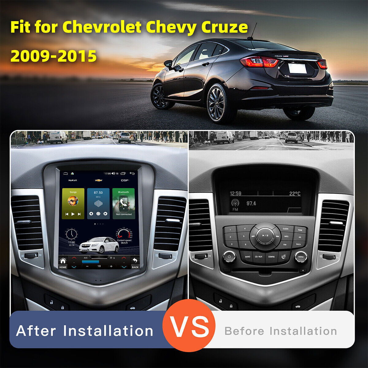 For Chevy Cruze 2011-2015 Car Apple Carplay Android 13 Radio GPS Stereo w/Cam