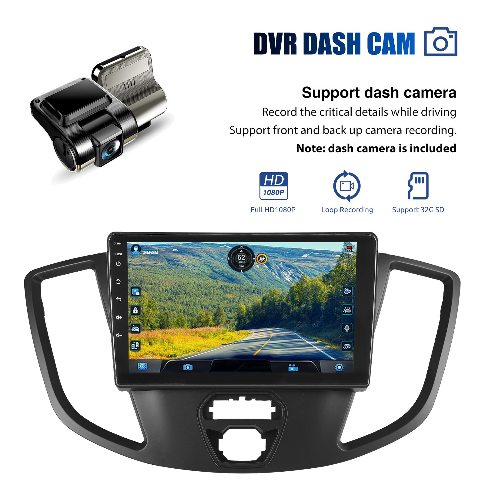 9″ CarPlay 4+64G For 2015-2019 Ford Transit 150/250/350 Car Stereo DVR&AHD BT FM