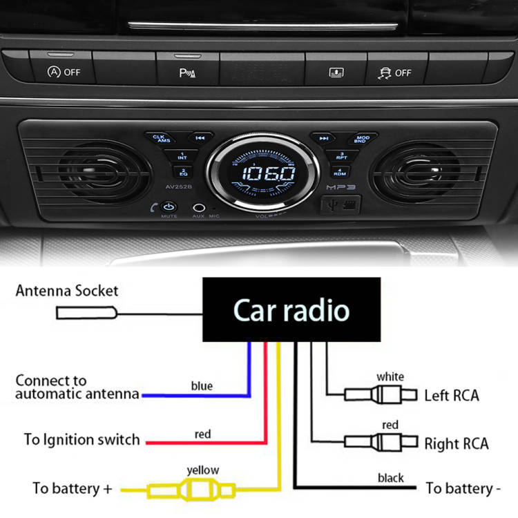 1 Din 12V Car Stereo Radio Built-in Bluetooth Speakers MP3 Player USB AUX SD FM